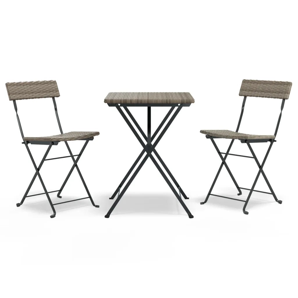 Set Pieghevole da Bistrò 3 pz Grigio in Polyrattan 319991