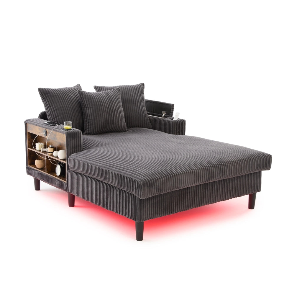 Divano Angolare con Chaise Longue e Contenitore ¨C MINIMAL ¨C Velluto a Coste, LED, USB