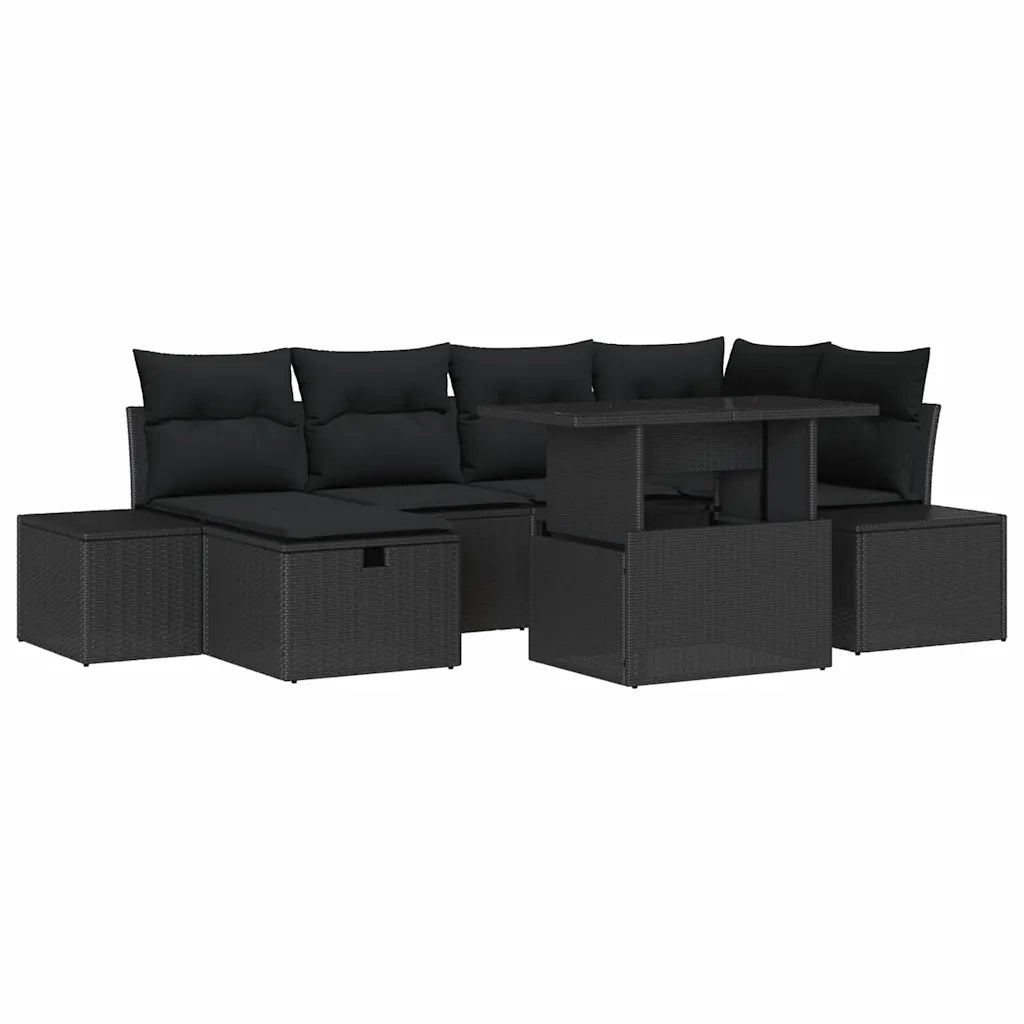 Set Divano da Giardino con cuscino 7 pcs Nero Poly Rattan 3359880