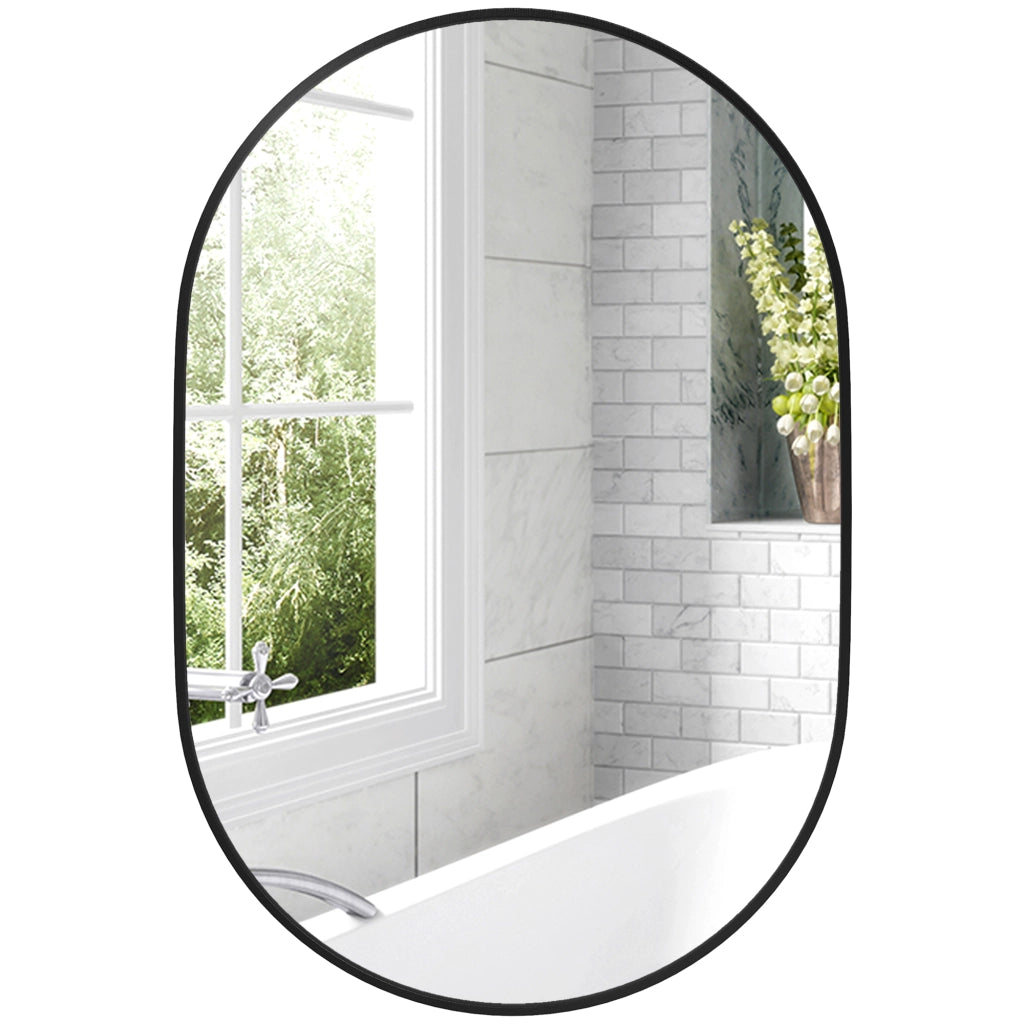 Specchio da Parete per Bagno Ovale ¨C Minimal ¨C Nero, Alluminio, 60x90cm
