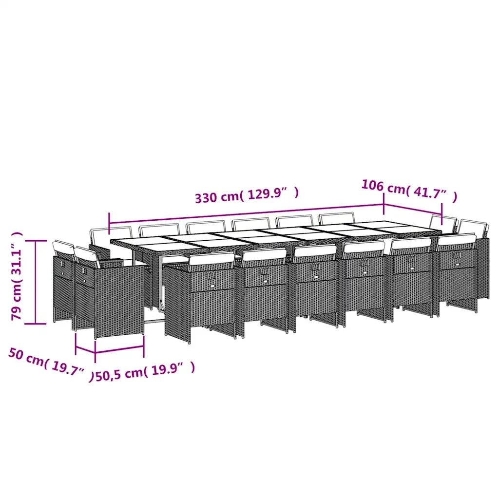 Set da Pranzo da Giardino 17 pz con Cuscini Nero in Polyrattan 3277829