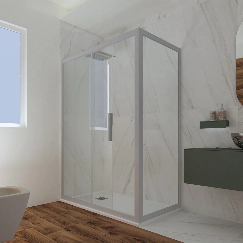Box doccia scorrevole 80x110 CM H 200 Vetro Trasparente Profilo Silver mod. Deco Duo