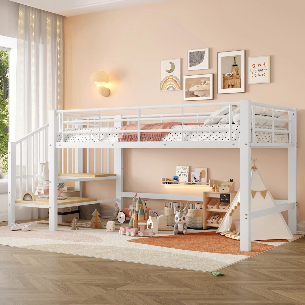 Letto a mezza altezza 90 x 200 cm con scala contenitore - Bianco