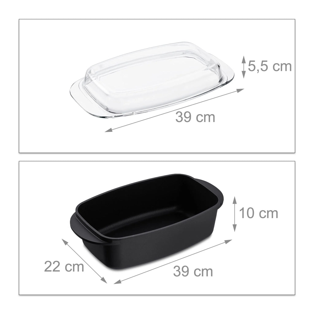 Teglia da arrosto in alluminio fuso per pollame e arrosti 40 x 30 x 15 cm rivestimento antiaderente in nero 13_0006388