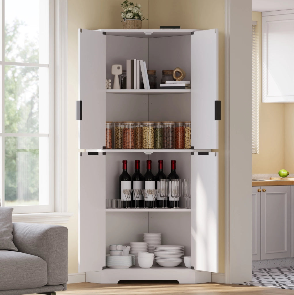 Mobile angolare ULEVR 60x60x172 cm con ripiani regolabili e vani chiusi, bianco in MDF