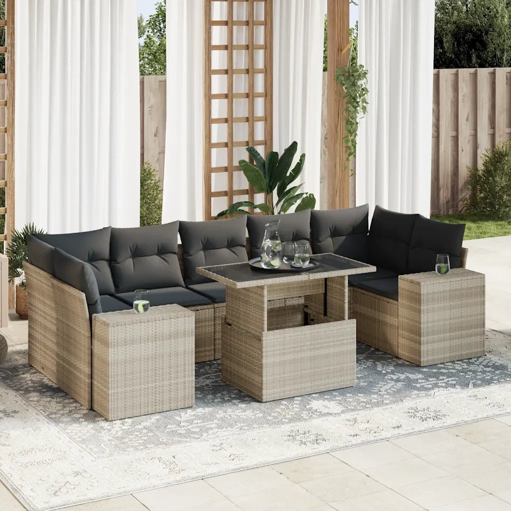 Set Divano da Giardino 8pz con Cuscini Grigio Chiaro Polyrattan 3326763