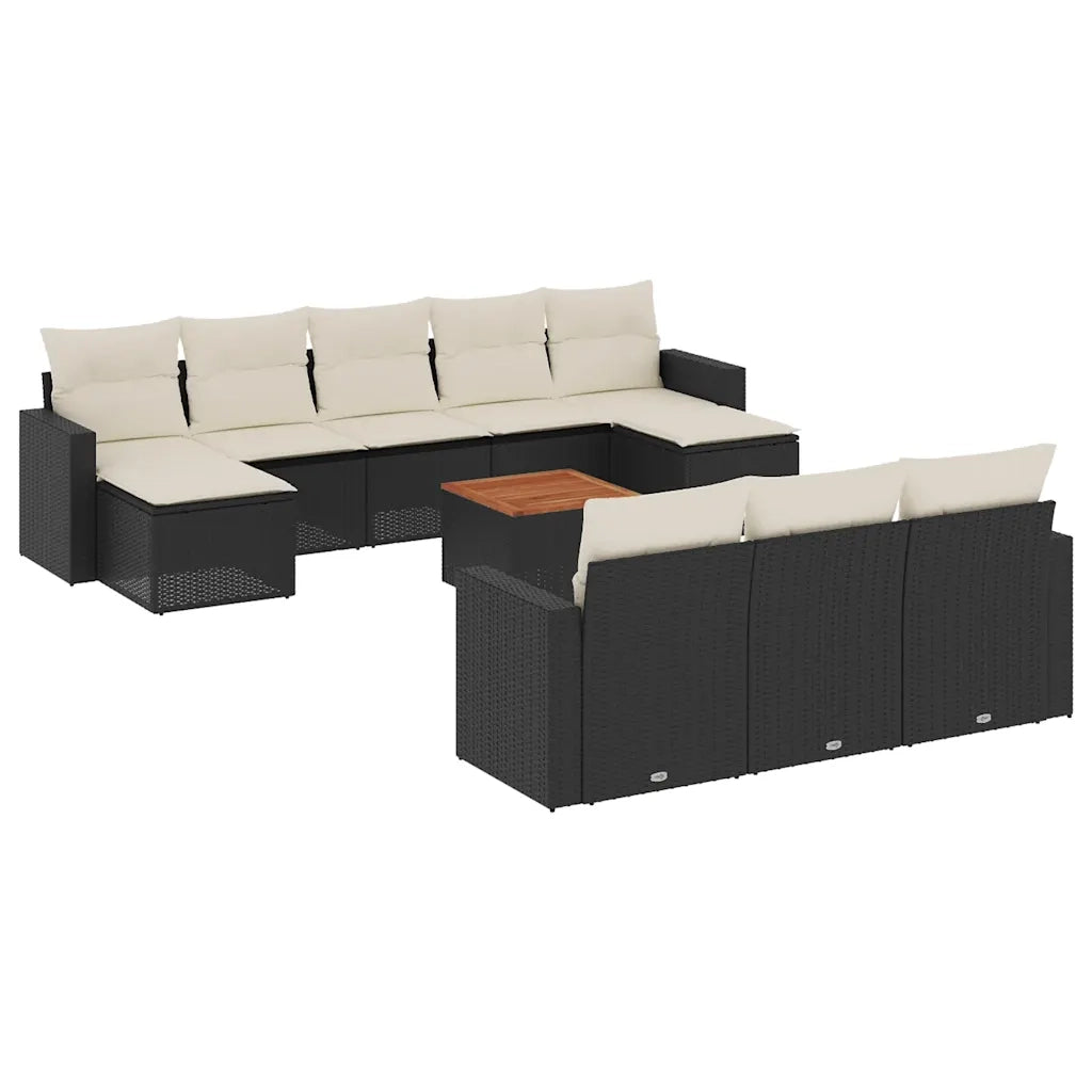 Set Divani da Giardino 11 pz con Cuscini in Polyrattan Nero 3256672