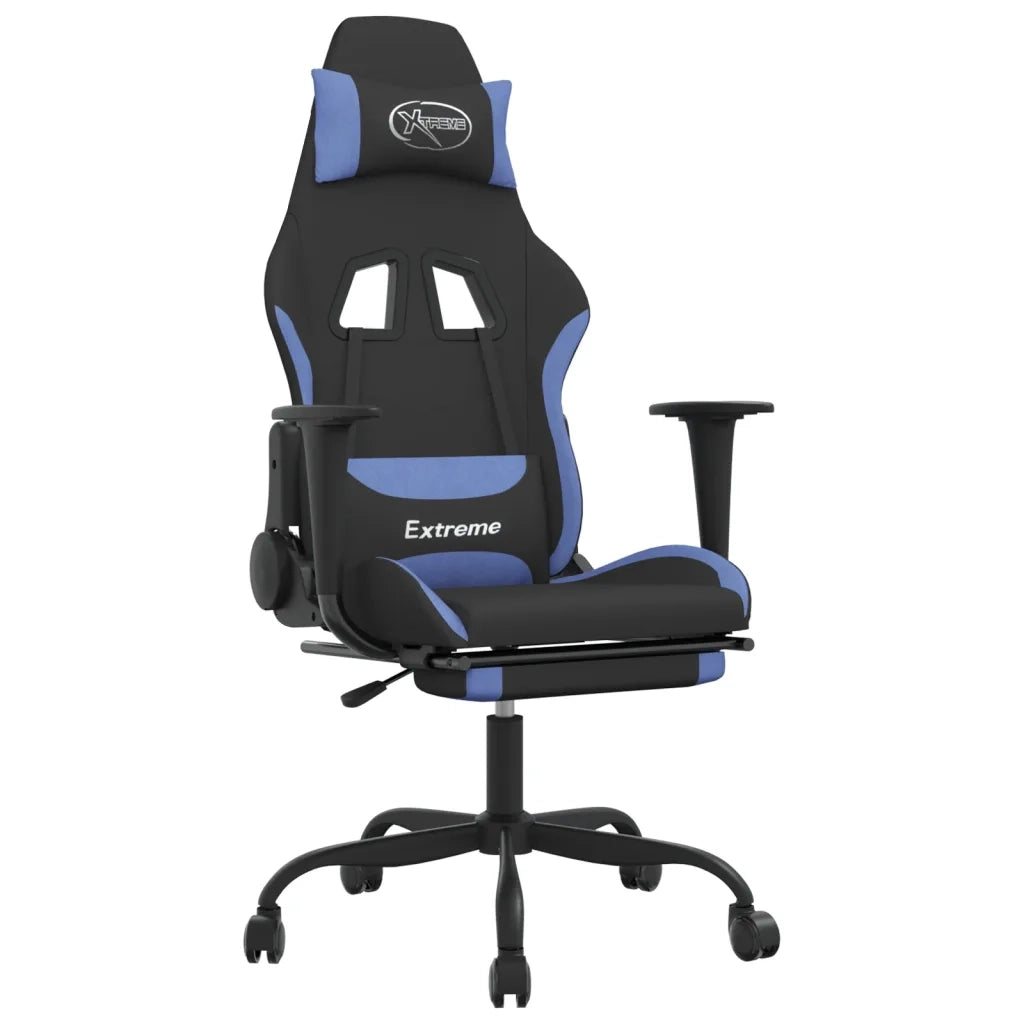 Sedia da Gaming con Poggiapiedi Nero e Blu in Tessuto 3143729