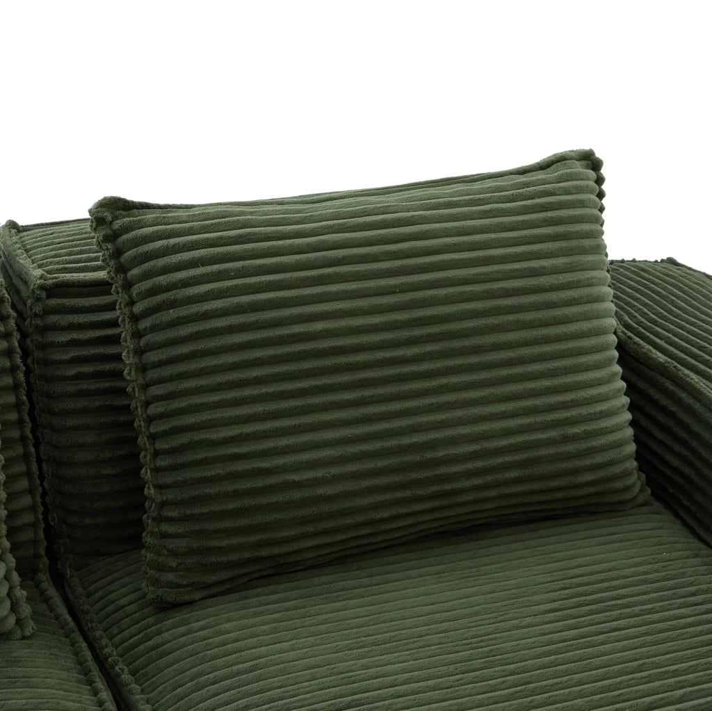 Divano modulare 2 posti con pouf, porta bicchieri e tasche laterali, verde