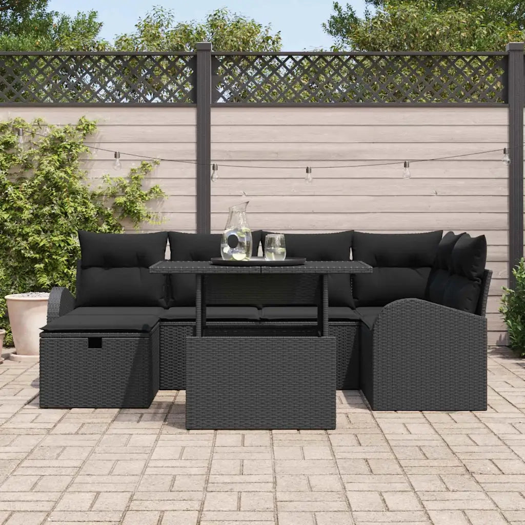 Set Divano da Giardino con cuscino 7 pcs Nero Poly Rattan 3359760