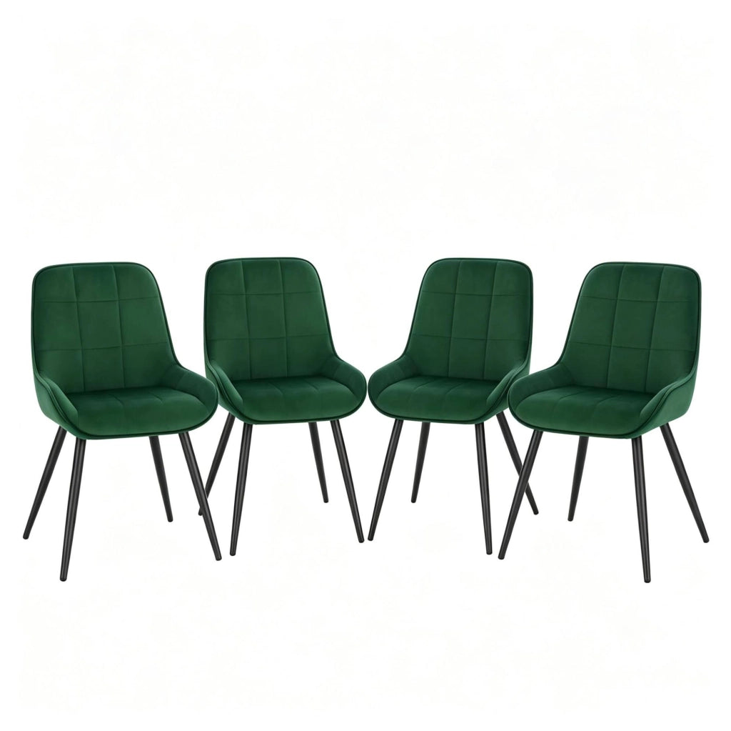 SEDIA Set da 4 pezzi in velluto verde scuro con gambe in metallo