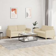 Set di Divani 2 pz con Cuscini Crema in Tessuto