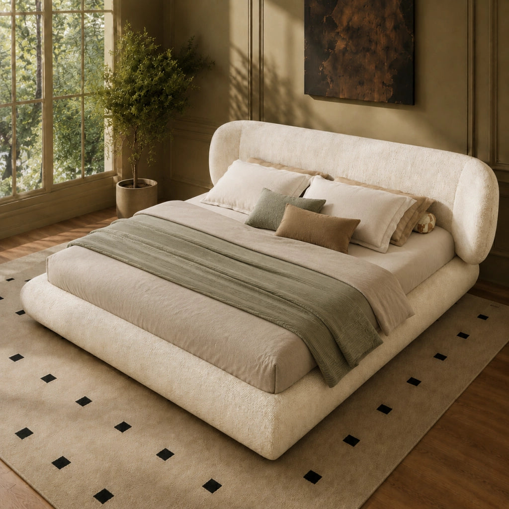 letto imbottito chenille beige 140 x 200 cm