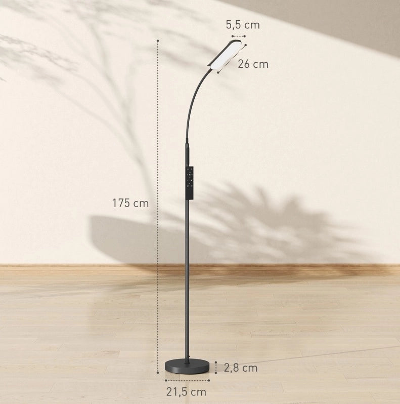 Lampada da Terra LED Dimmerabile con Telecomando e Controllo Touch, Collo d'Oca Regolabile a 360°, Timer 1 Ora, Funzione Memory, Nero