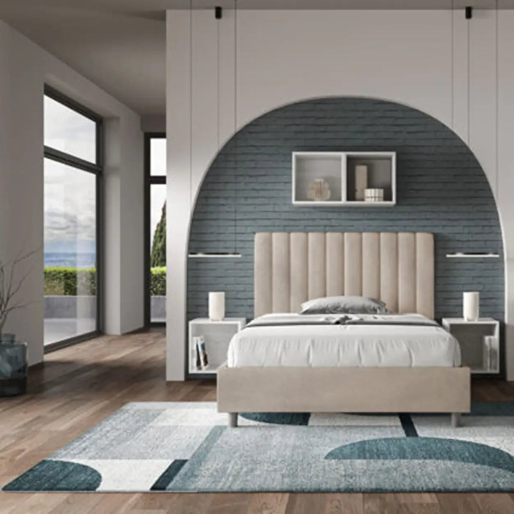 Letto una piazza e mezza senza rete imbottito 120x200 microfibra sabbia Agueda