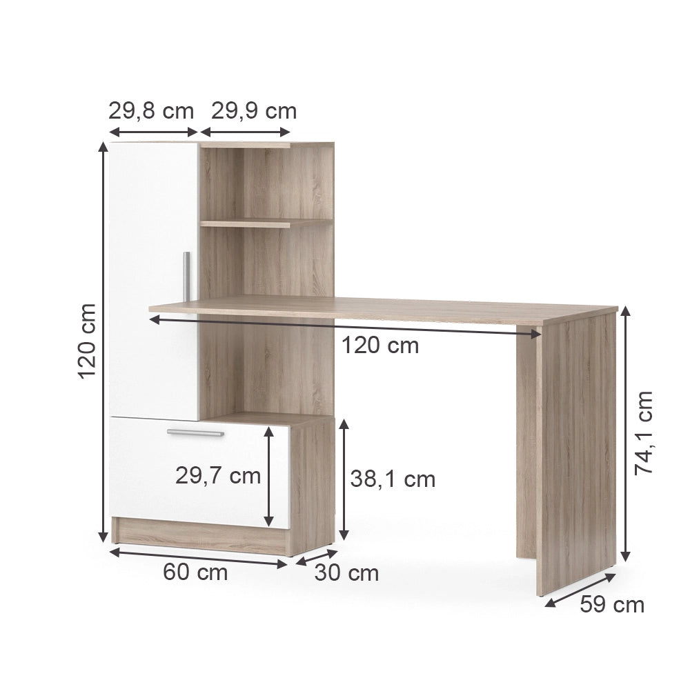Vicco Scrivania con ripiani Sonoma/Bianco 150 x 59.3 cm