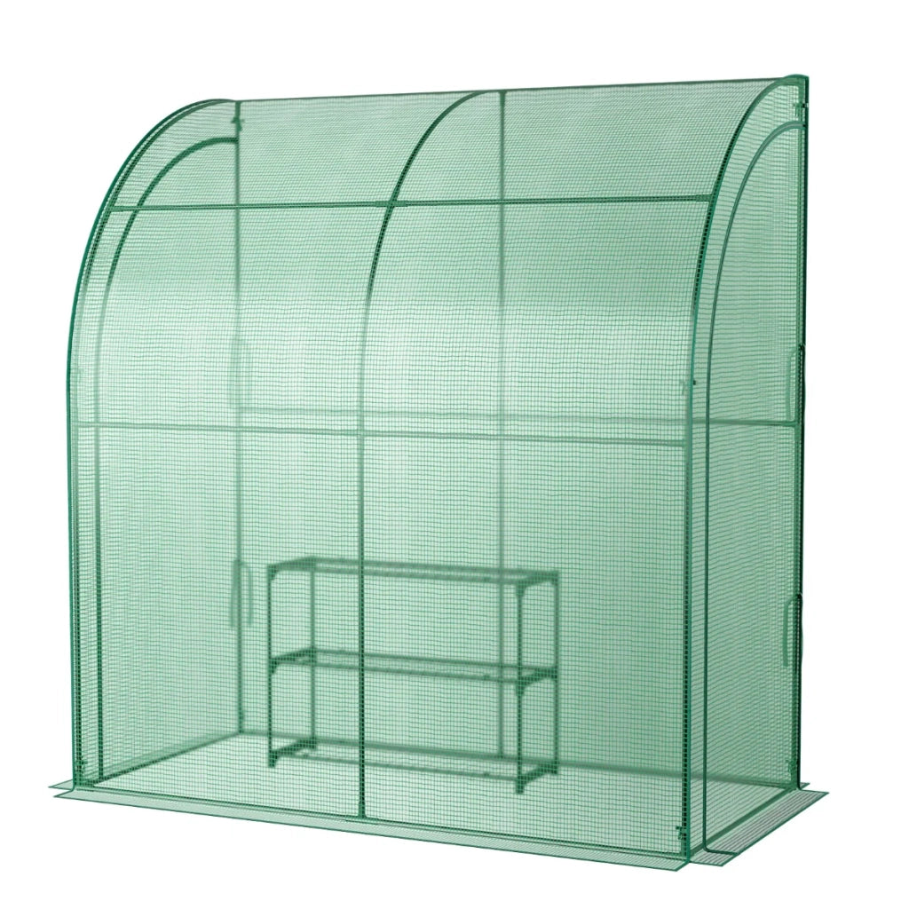 Serra da giardino inclinata 200 x 100 x 215 cm con ripiano per piante a 3 livelli e protezione solare in PE verde 20_0020780