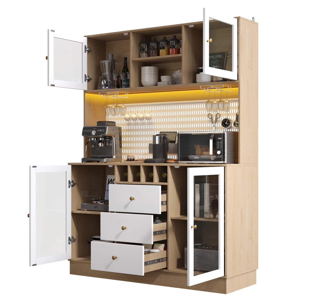 Mobile alto da cucina bianco con LED Smart e portabottiglie