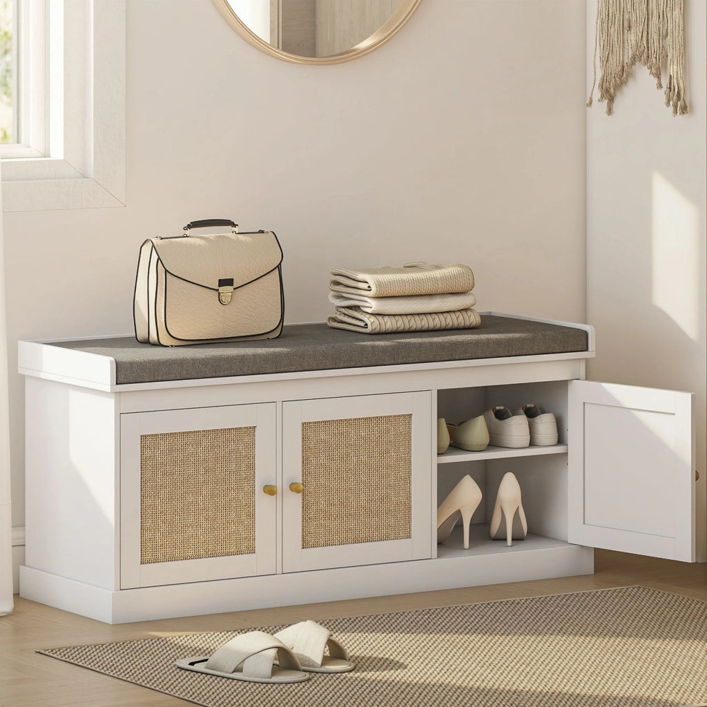Panca Scarpiera con Cuscino ¨C Minimal ¨C Bianco 105x35x47cm