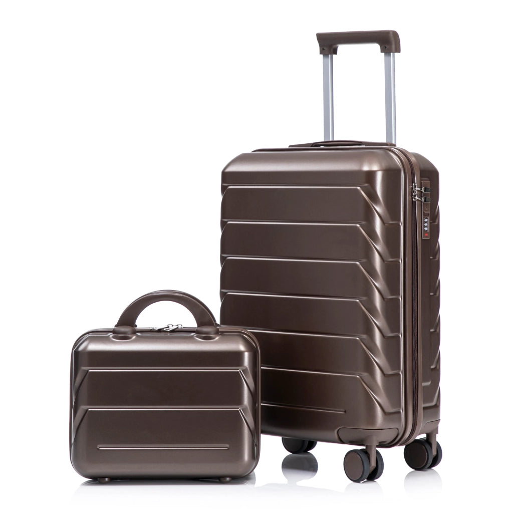 Set valigie ABS 2 pezzi con spinner e combinazione, marrone, include valigia 14"/19" e beauty case 14
