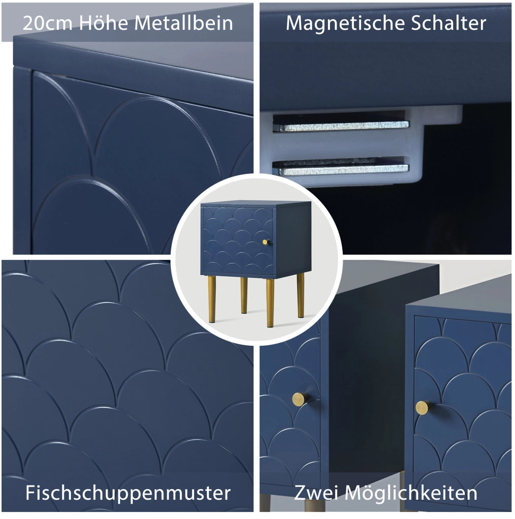 Set 2 comodini 35x35x51 cm in pannello truciolare e metallo; blu navy