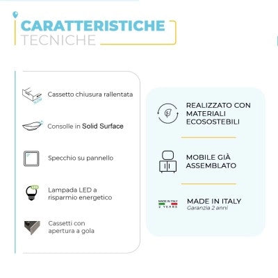 Mobile bagno sospeso 100 cm bianco opaco con cassetti e vani a giorno completo di lavabo a sinistra e specchio Master