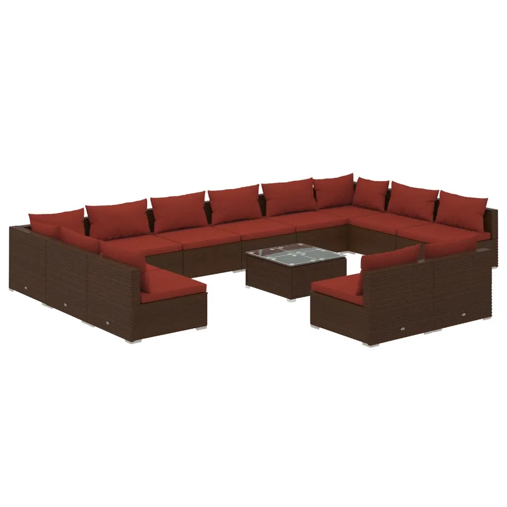 Set Divani da Giardino 13 pz con Cuscini in Polyrattan Marrone 3102147