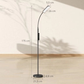 Lampada da Terra LED Dimmerabile con Telecomando e Controllo Touch, Collo d'Oca Regolabile a 360°, Timer 1 Ora, Funzione Memory, Nero