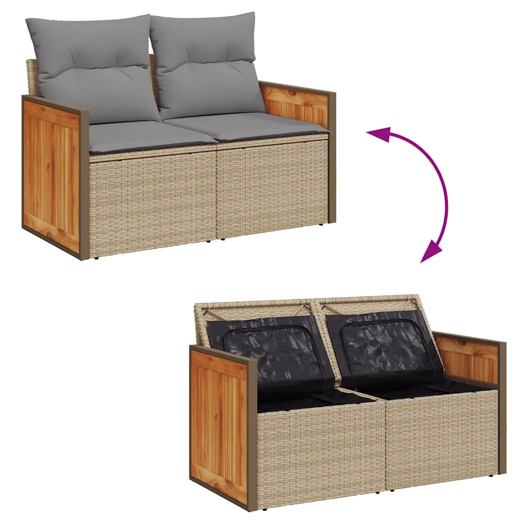 Set Divano da Giardino 5 pz con Cuscini Beige Polyrattan Acacia 3327657