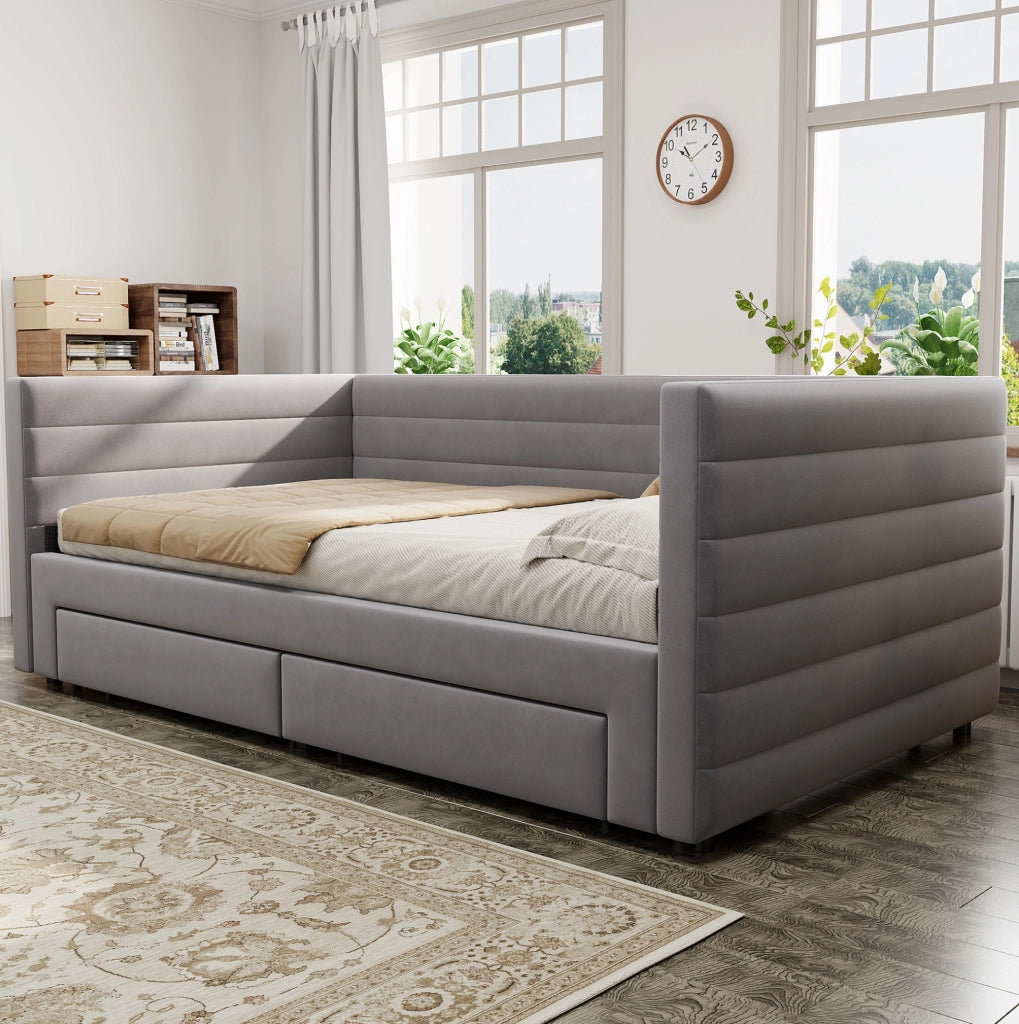 Letto imbottito estraibile 3 in 1 90x190 cm grigio