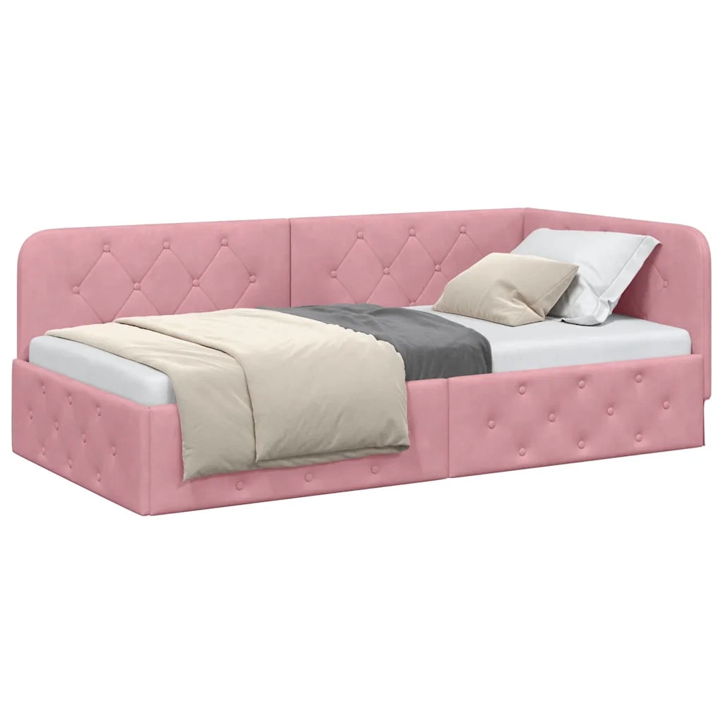 Cornice del letto ad angolo Rosa 90 x 200 cm Velluto