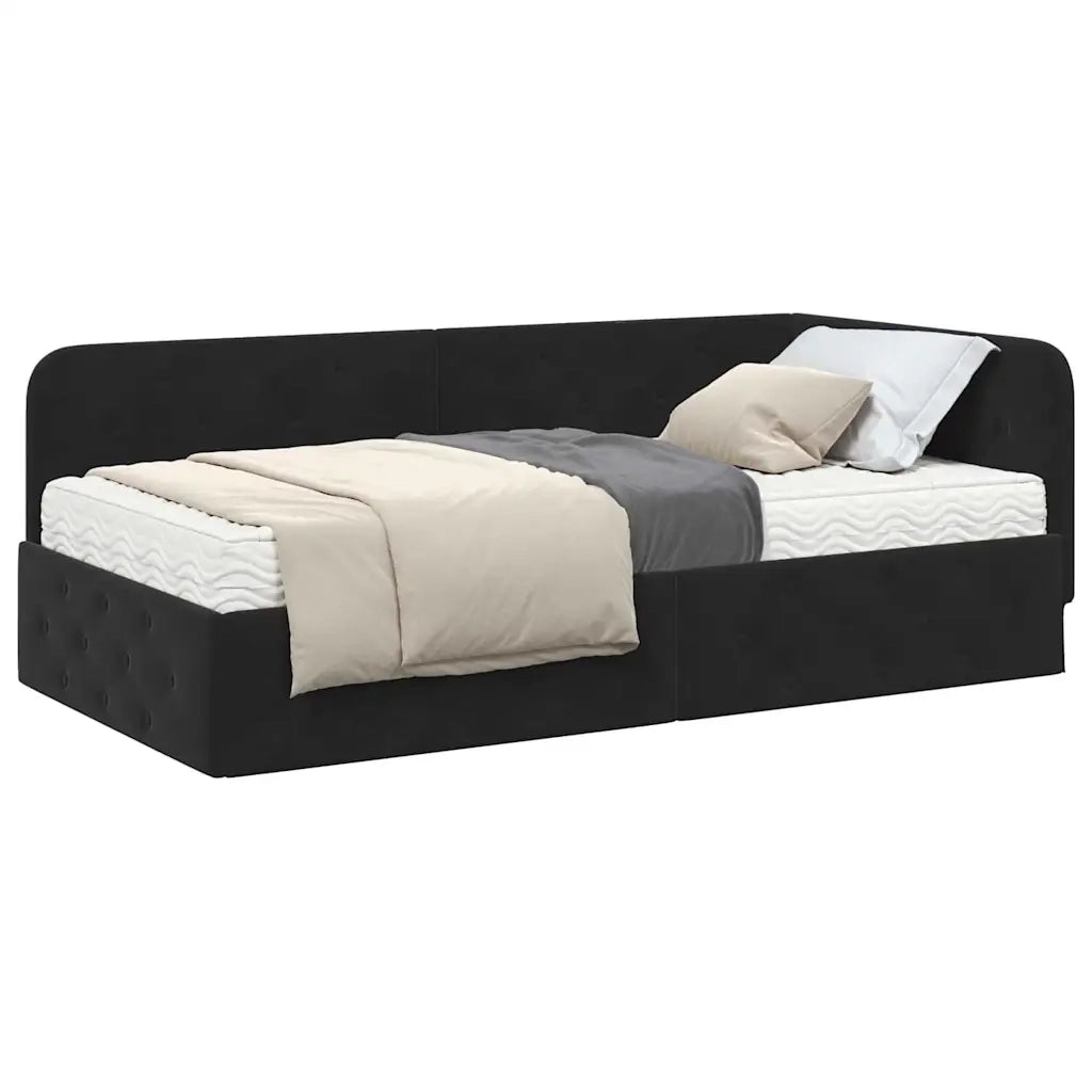 Cornice del letto ad angolo Nero 90 x 200 cm Velluto