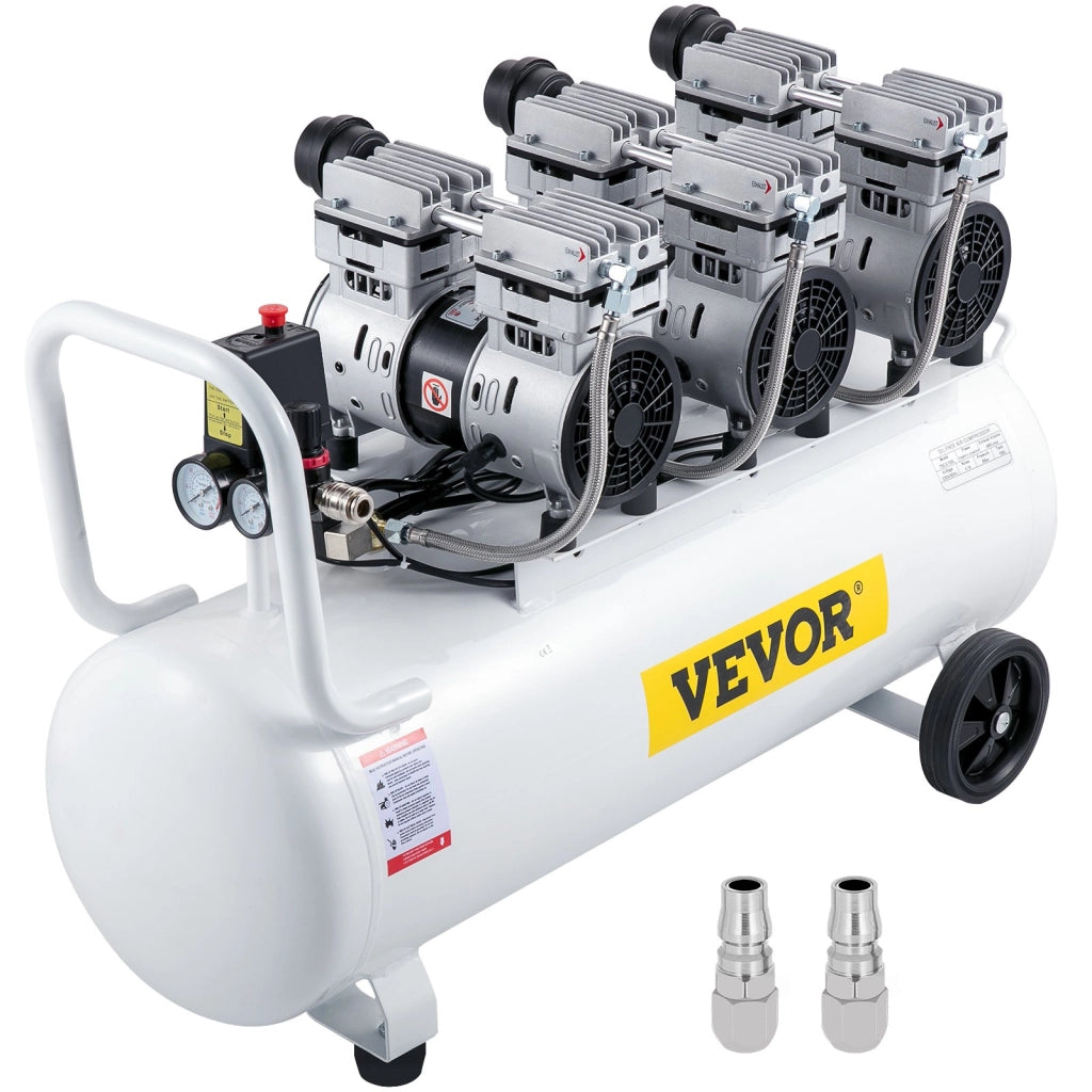 Compressore d'Aria Silenziato Senza Olio 80 L KYJ-5244 2200W 8 Bar in Acciaio Bianco per Officina e Fai da Te
