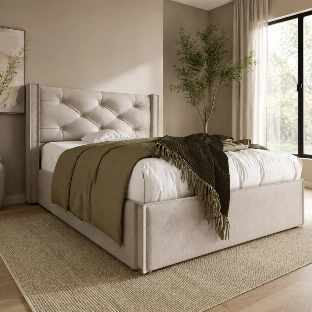 Letto singolo imbottito 90x200 cm con contenitore e rete sollevabile, grigio chiaro