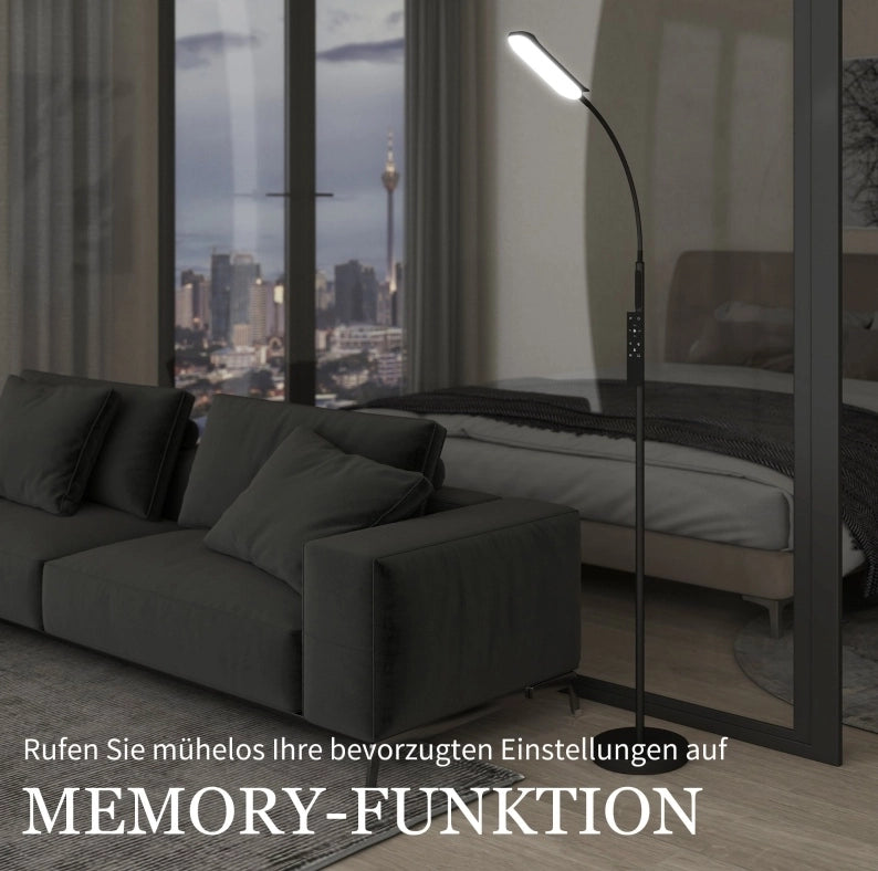 Lampada da Terra LED Dimmerabile con Telecomando e Controllo Touch, Collo d'Oca Regolabile a 360°, Timer 1 Ora, Funzione Memory, Nero
