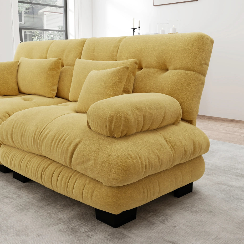Divano Letto Angolare 4 Posti ¨C MINIMAL ¨C Chenille Giallo, Modulare