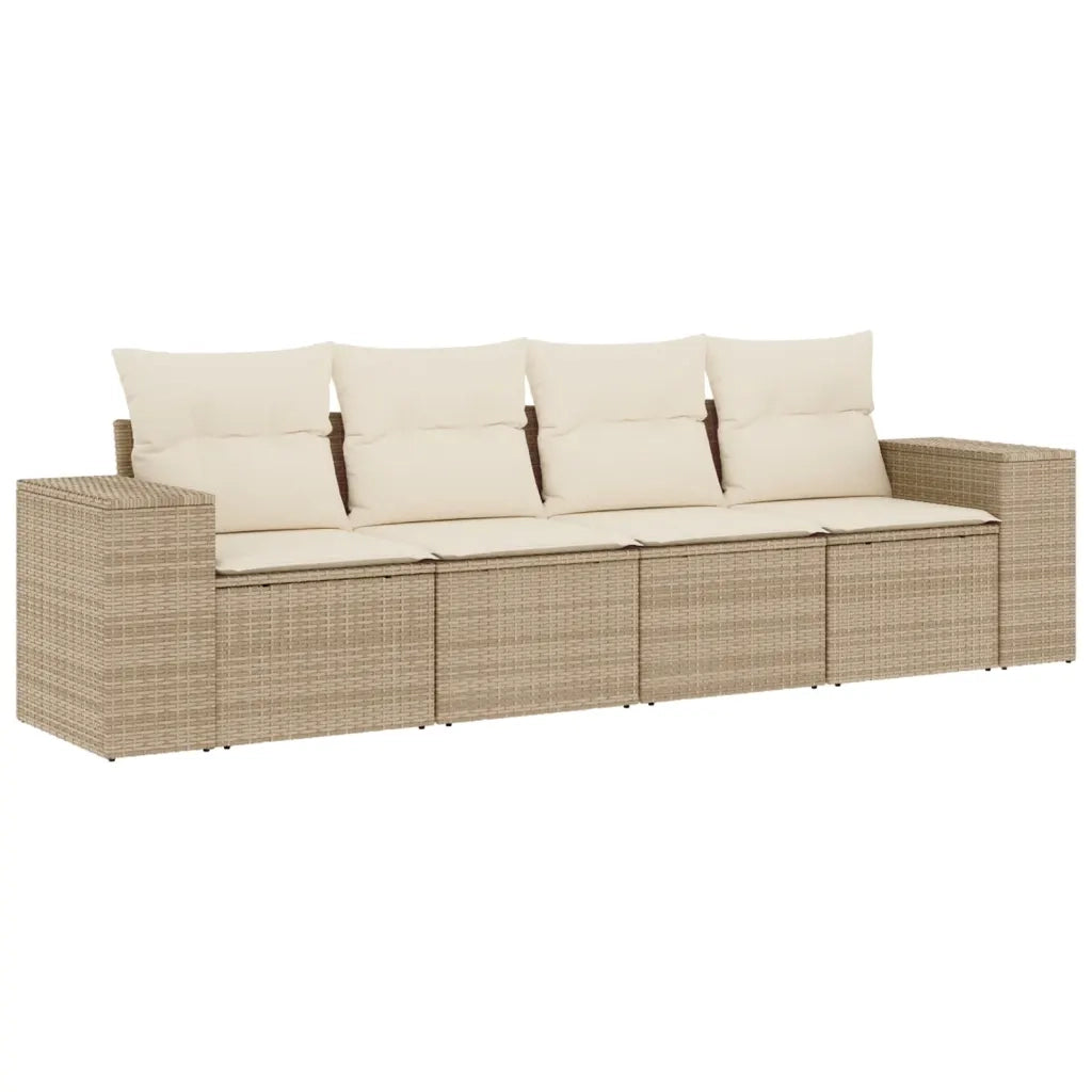 Set Divano da Giardino 4 pz con Cuscini Beige in Polyrattan 3222277