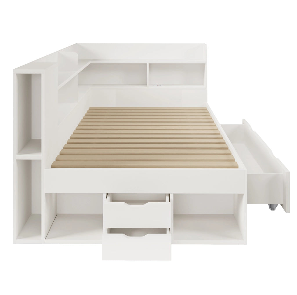 Letto singolo 90x200 cm con materasso, LED, USB e cassetti