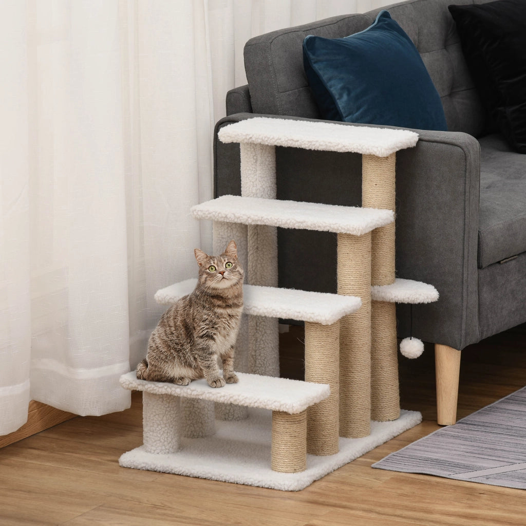 SCALA PER ANIMALI CON TIRAGRAFFI 60x40x64 cm BIANCA