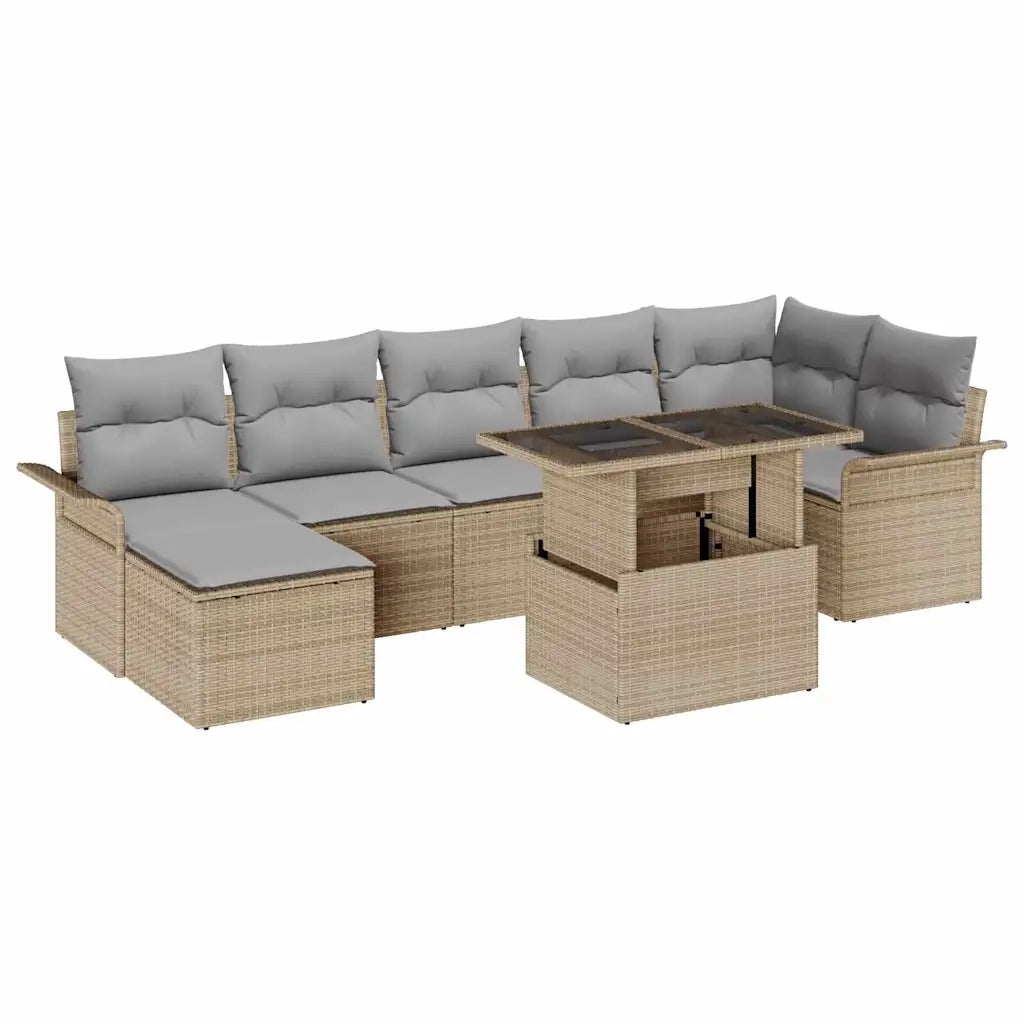 Set Divano da Giardino con cuscino 8 pcs Beige Poly Rattan 3348326