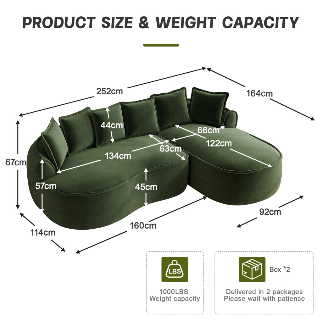 Divano Angolare Modulare Chaise Longue con Cuscini ¨C Xylo ¨C Chenille Verde