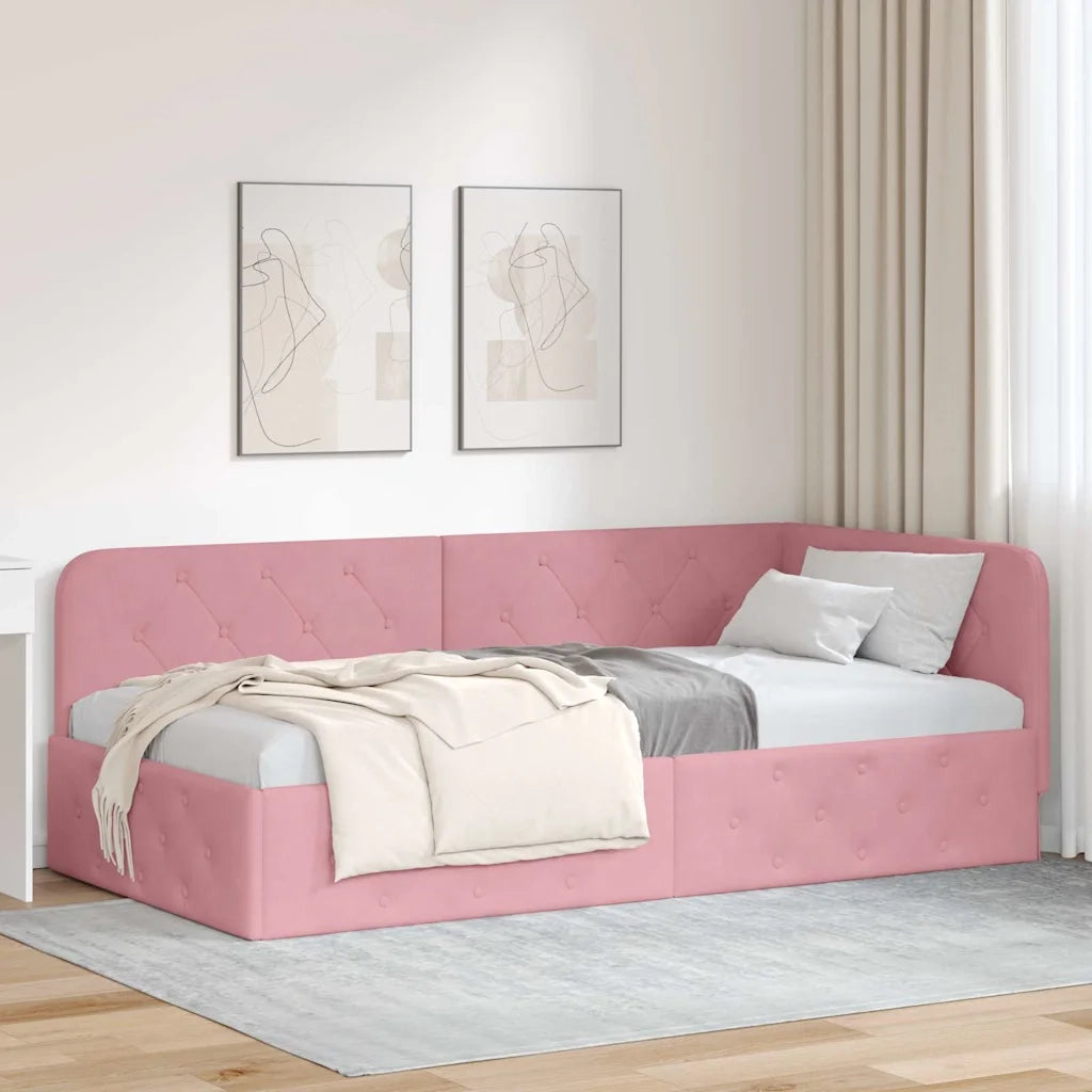 Cornice del letto ad angolo Rosa 90 x 190 cm Velluto