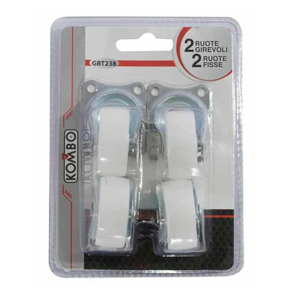 4 Ruote Bianche in Nylon per Mobili 2 Fisse e 2 Girevoli 40mm 4 Viti a Ruota