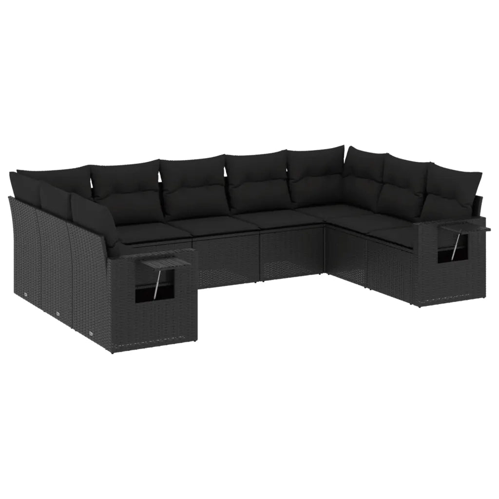 Set Divani da Giardino 9 pz con Cuscini Nero in Polyrattan