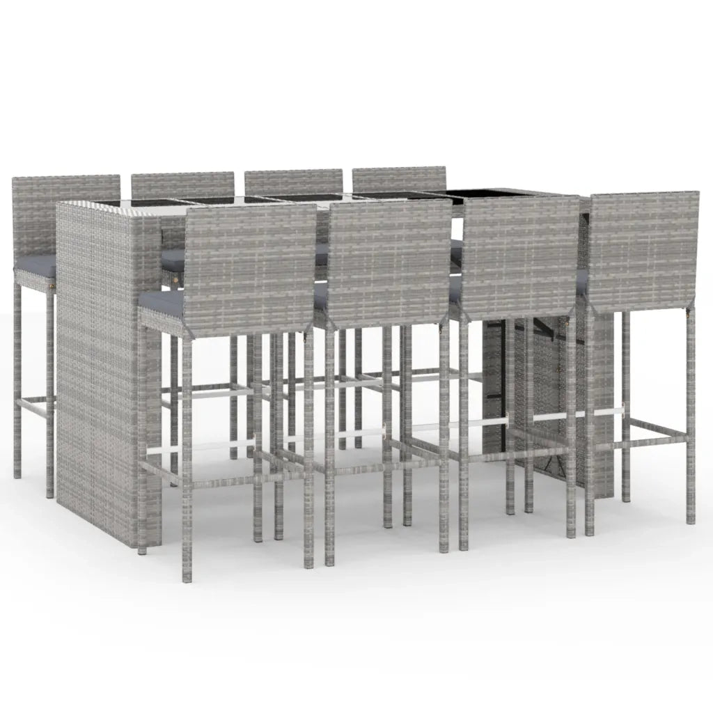 Set Bar da Giardino 9 pz con Cuscini in Polyrattan Grigio 3187630