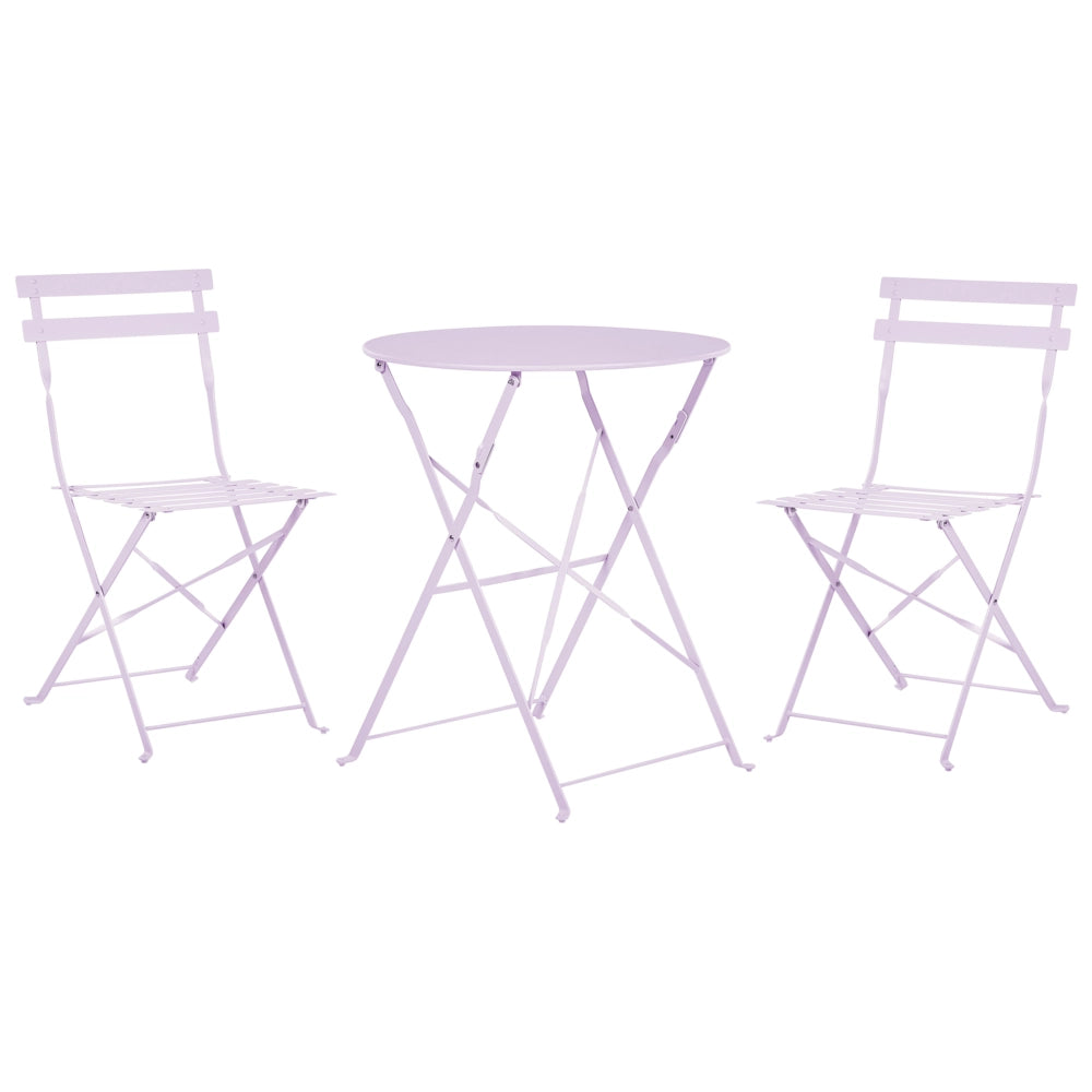 Set da Esterno 3 pezzi Tavolino e 2 Sedile Pieghevoli in Metallo violetto