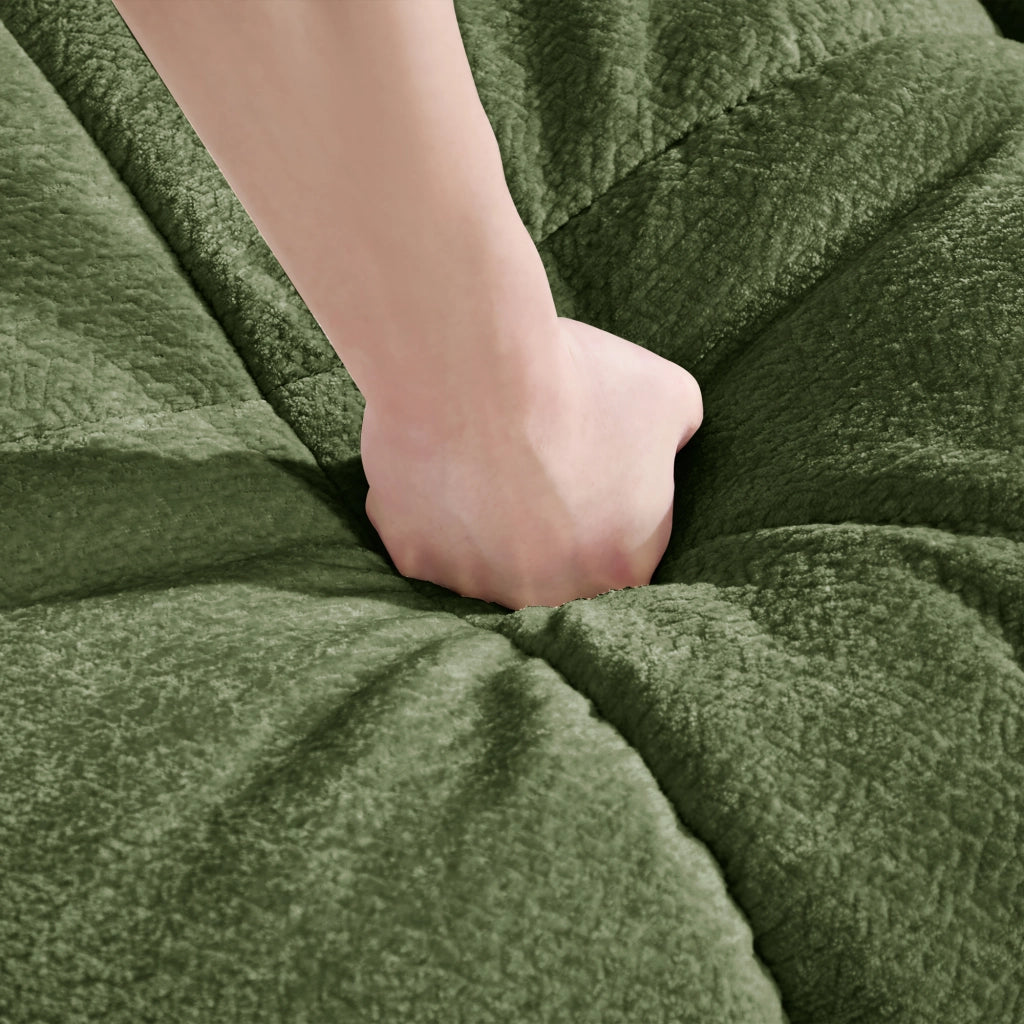 Divano angolare convertibile 3 posti con pouf mobile e 2 cuscini, Chenille Verde