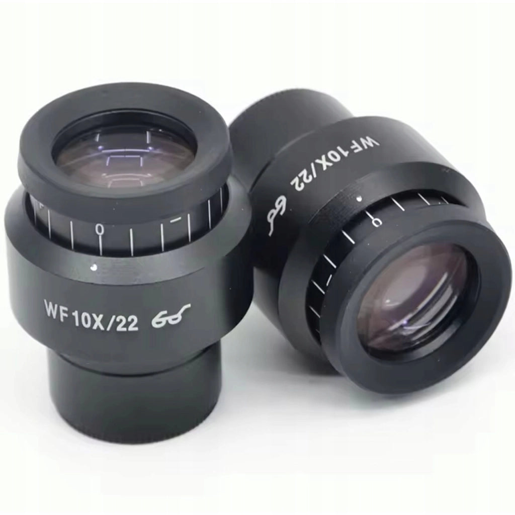 Set di Oculari WF10X/22 per Microscopio Stereoscopico – Ingrandimento 10x | Campo Visivo 22 mm | Regolazione Diottrie