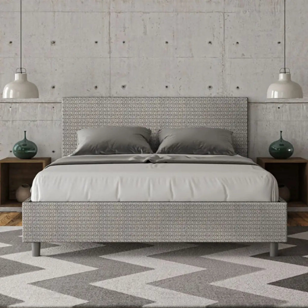 Letto matrimoniale con rete imbottito 160x200 tessuto Labirinto 2 grigio Adele