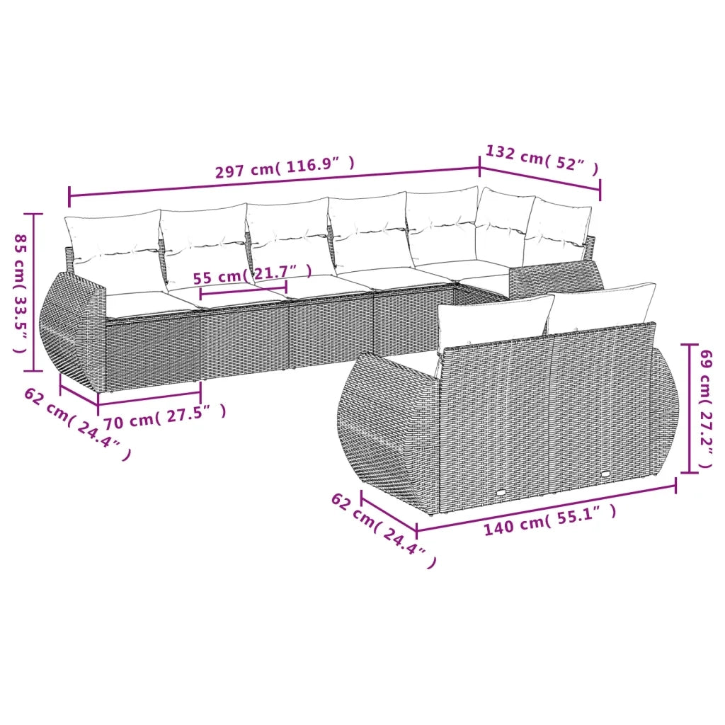 Set Divani da Giardino con Cuscini 8 pz Nero in Polyrattan 3221615